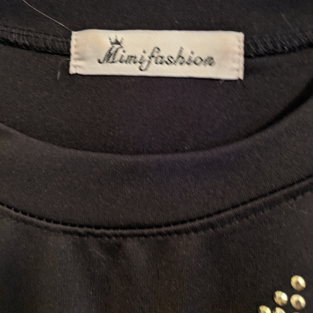Black Tee Shirt Dress with Gold Accents - Picture 3 of 3
